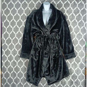Natori Robe Womens Medium Black Plush Velour Fleece Shawl Collar Belted Bathrobe